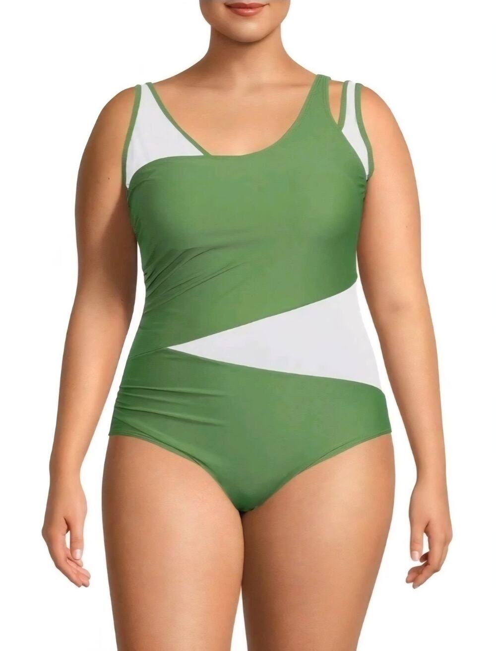 Catherine Malandrino Women's XL Plus Size Asymmetrical Mesh One-Piece Swimsuit